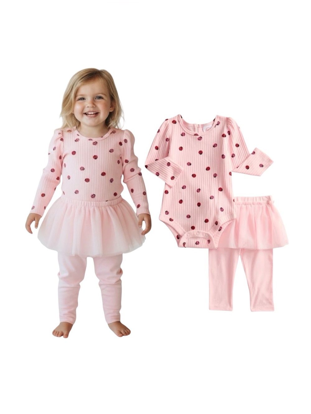 wonder nation Pink Ladybug Bodysuit And Matching Tulle Skegging Set